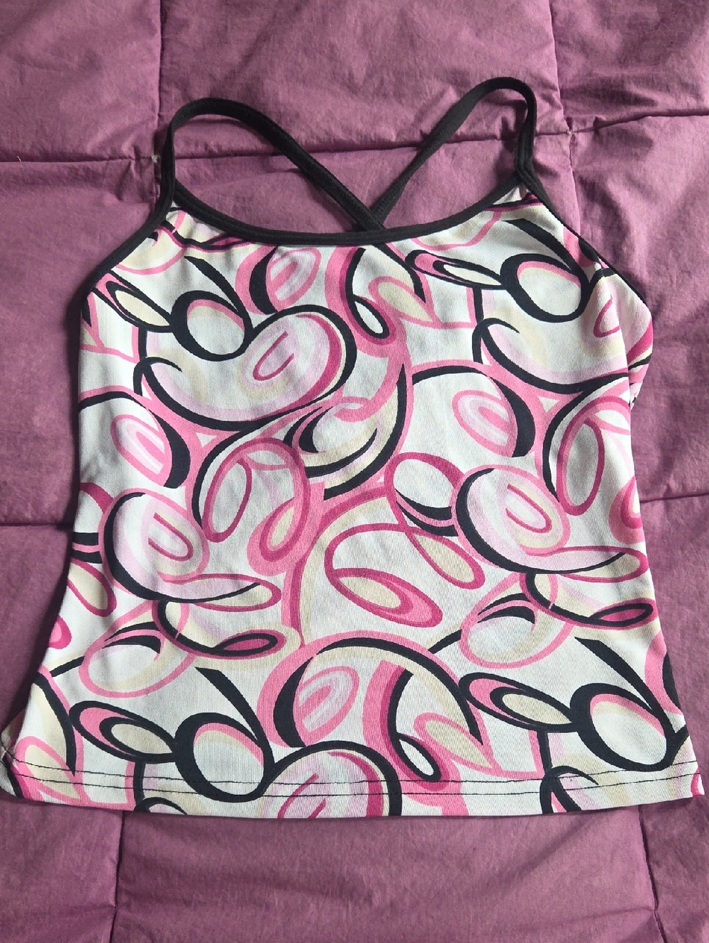 KOS☆USA Barbie Pink Swirl Strappy Camisole Lightweight Workout Top w Shelf Bra S
